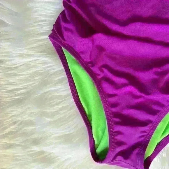 90’s Colorblock Racerback Neon One Piece Swimsuit - Picture 3 of 6